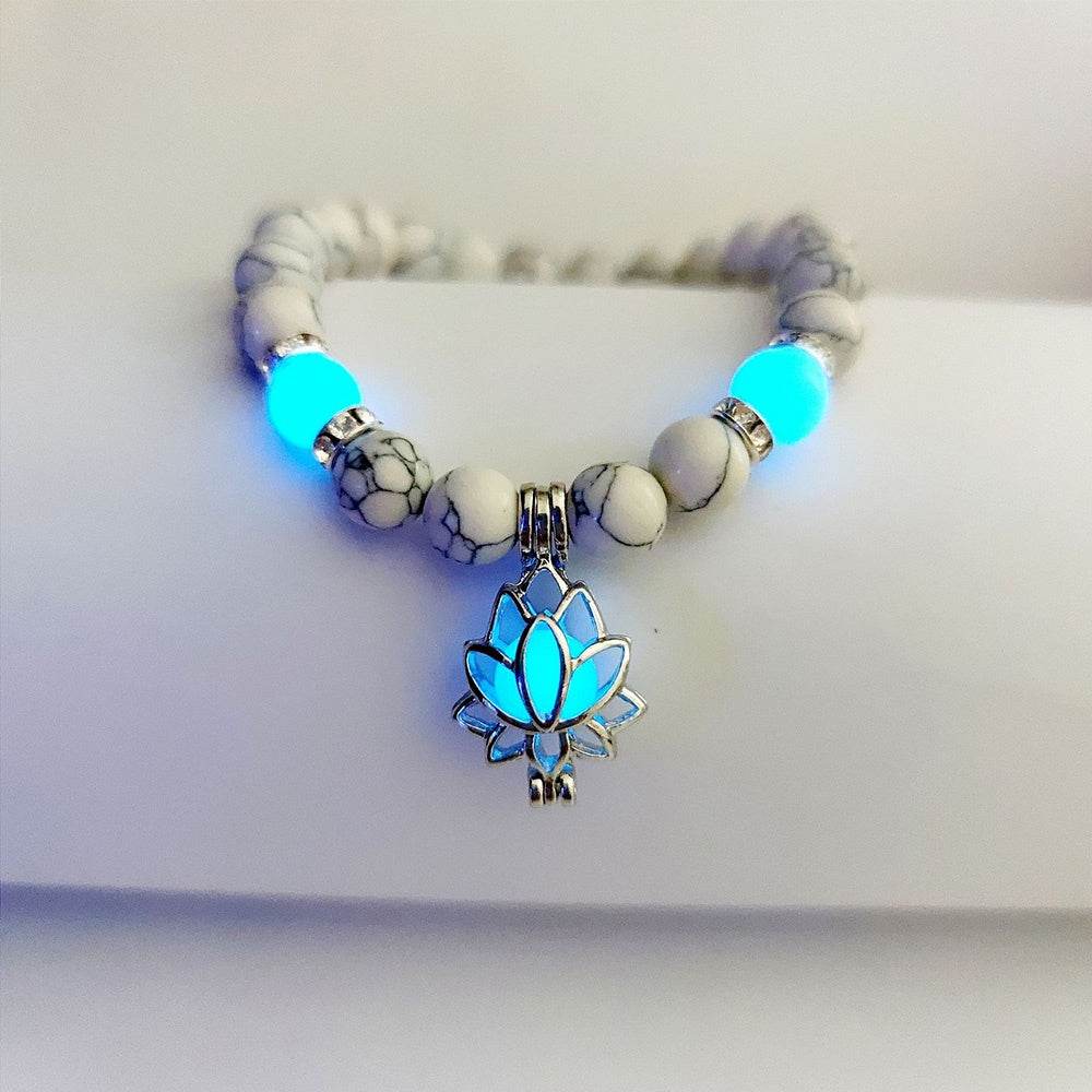 Energy Luminous Lotus Natural Stone Bracelet Yoga Healing Luminous Glow In The Dark Charm Beads Bracelet For Men Women Prayer Buddhism - Mubimart