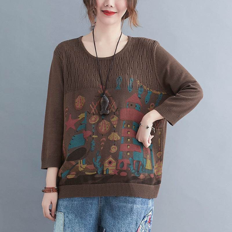 Literary Plus Size Knitted Loose Pullover Top - Mubimart