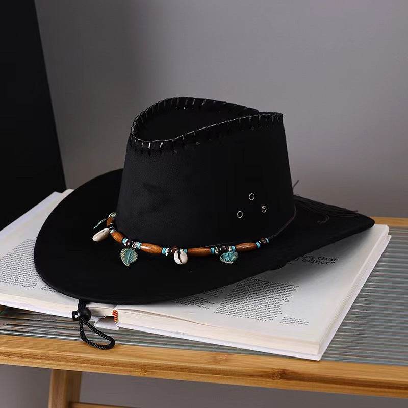 Western Cowboy Hat Men's And Women's Gem Chain Fedora Hat - Mubimart