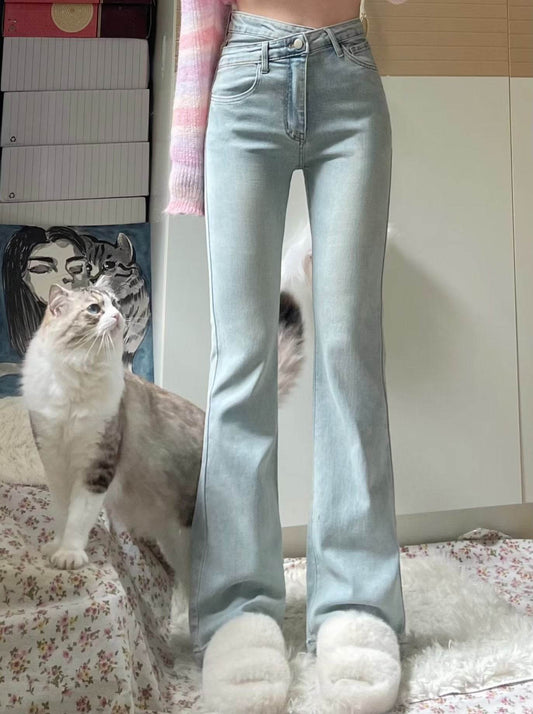 Women's Light-colored High Waist Bootcut Jeans - Mubimart