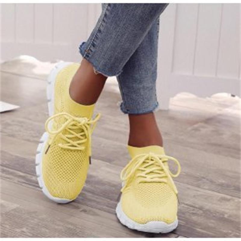 Casual Ladies Shoes Breathable  Women Flying Knit Sports Shoes Flat Shoes