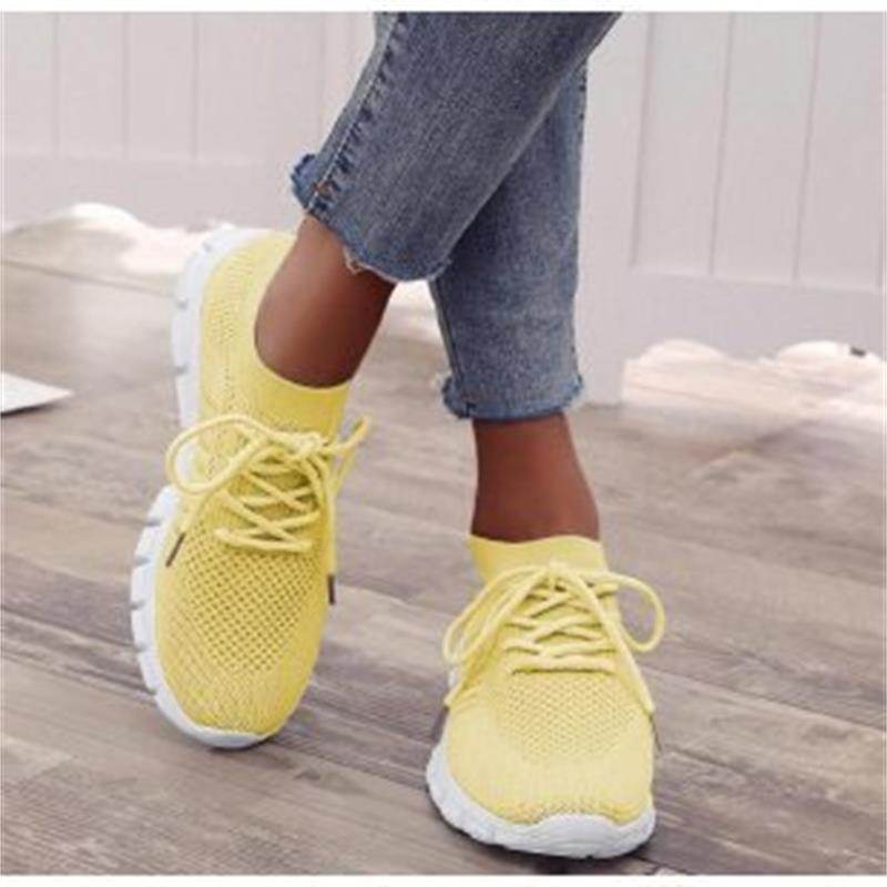 Casual Ladies Shoes Breathable Women Flying Knit Sports Shoes Flat Shoes - Mubimart