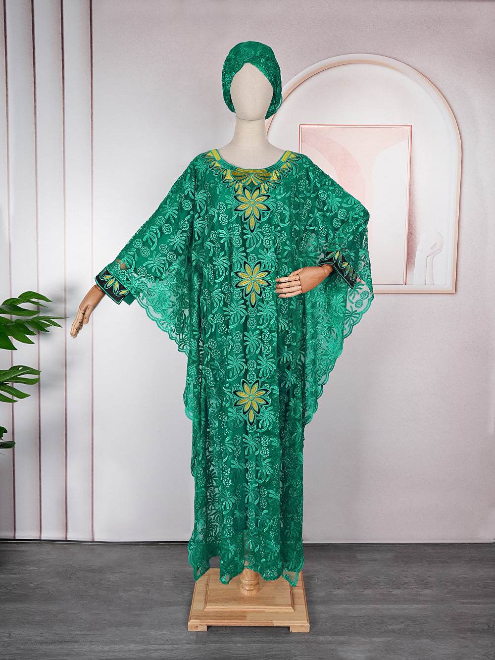 Plus Size Headscarf Rhinestone Robe With Lining - Mubimart