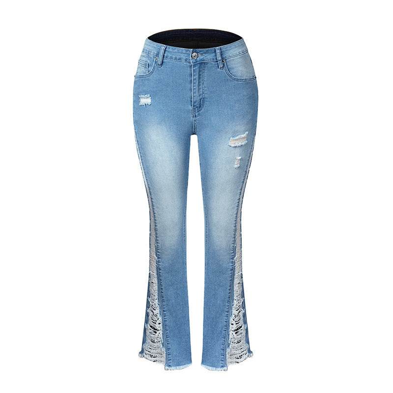 Women's Stretch Ripped Flared Jeans - Mubimart