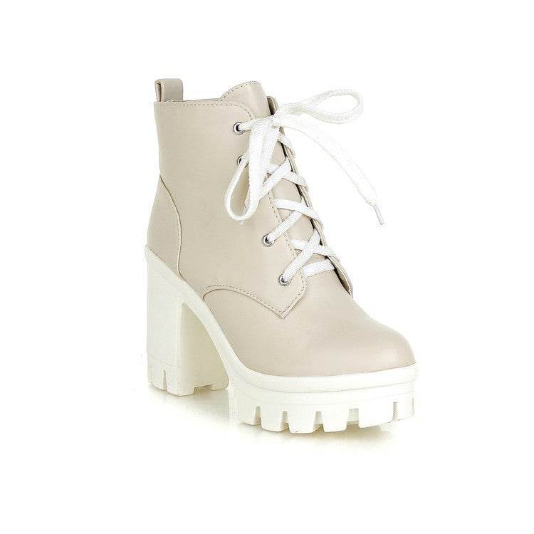 Ladies Lace Up High Heels New Sexy Thick Sole Punk Winter Snowshoes - Mubimart