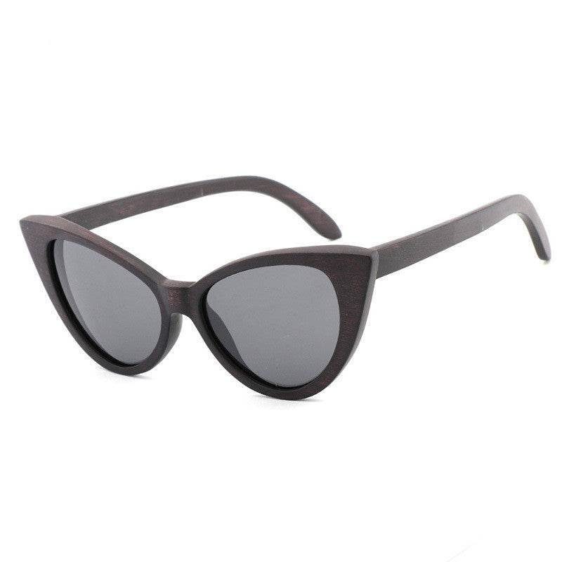 Bamboo Wood Glasses Fashion Ladies Cat Eye Polarized Sunglasses - Mubimart