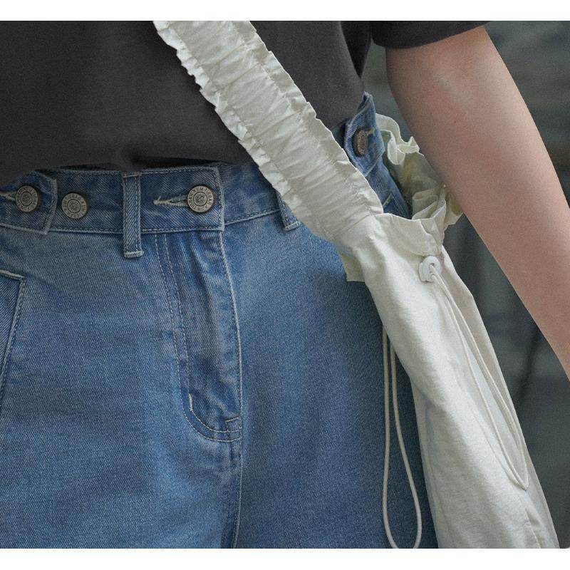 Adjustable Button Denim Shorts Women Loose Five-point Pants - Mubimart