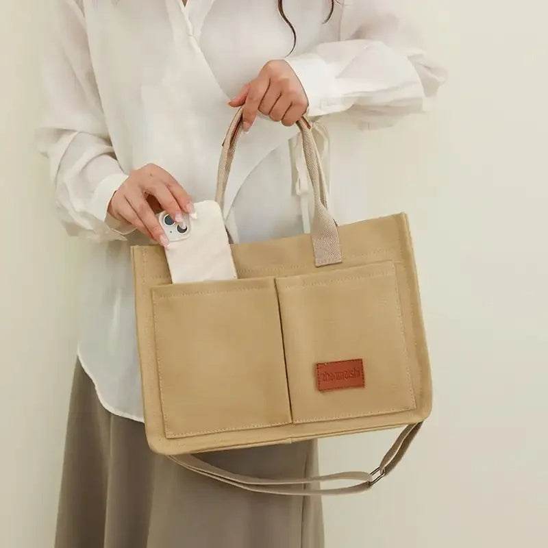 Casual Daily Canvas Tote Shoulder Bags Women Mommy Bag Large Capacity Messenger Multi Pocket Crossbody Chic Reusable Hand Bag - Mubimart
