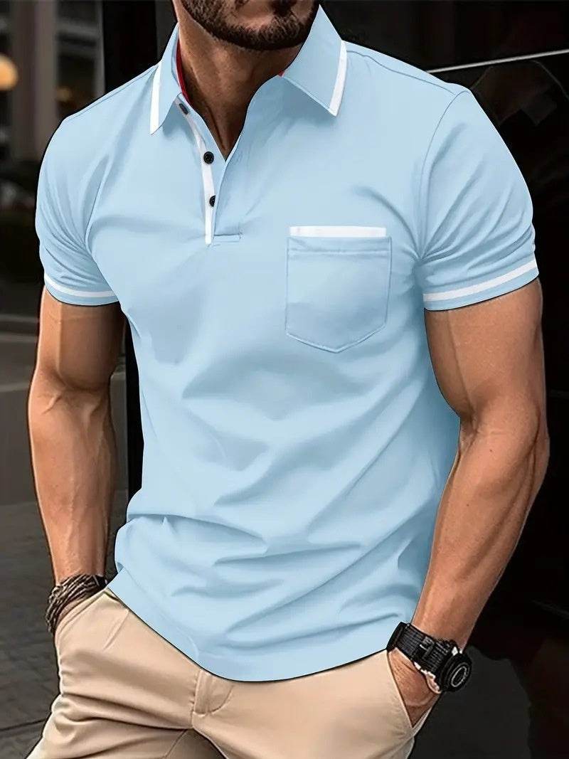 Summer Polo Shirt Button Pocket Men's Sports Polo Shirt - Mubimart