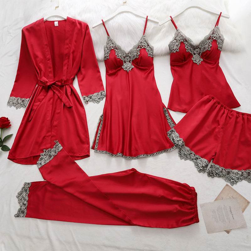 5pcs Pajama Set Women Kimono Robes Sets With Camisole And Pants - Mubimart