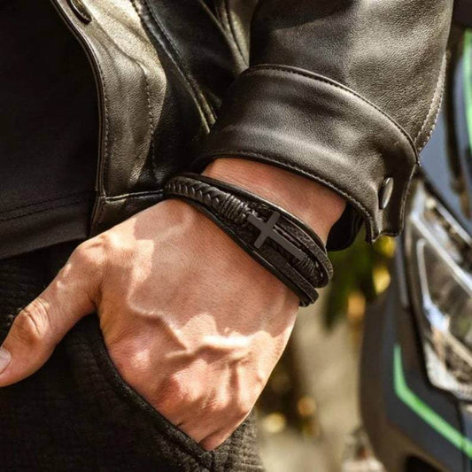 Mens Stainless Steel Cross Fashion Bracelet - Mubimart