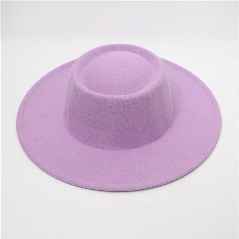 Retro Fedora 8cm Wide Brim Solid Color Concave-convex Dome Woolen Hat - Mubimart