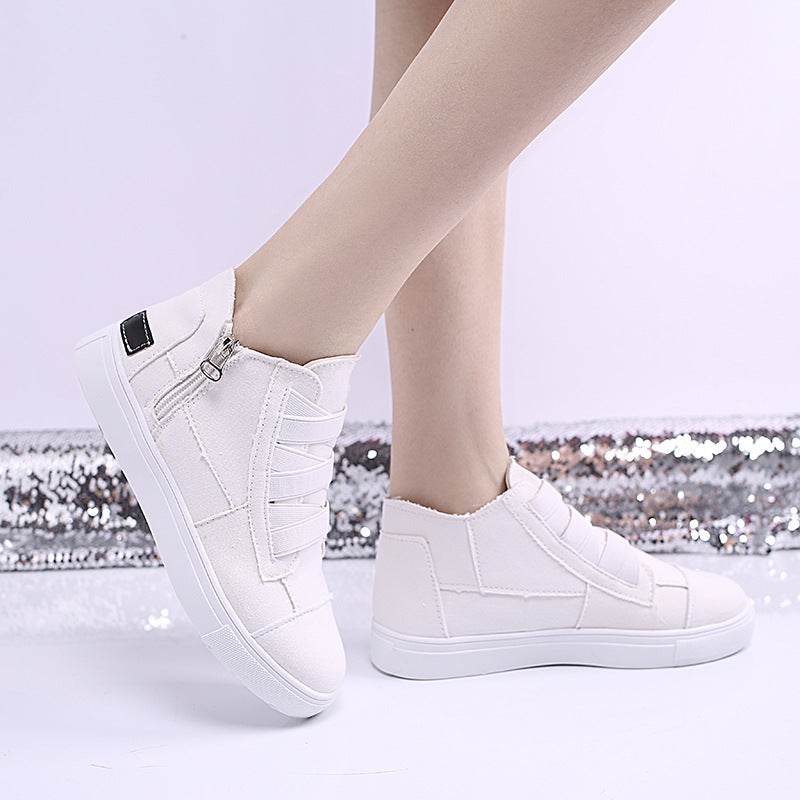 Canvas Flat Shoes Women Side Zipper Walking Sneakers - Mubimart
