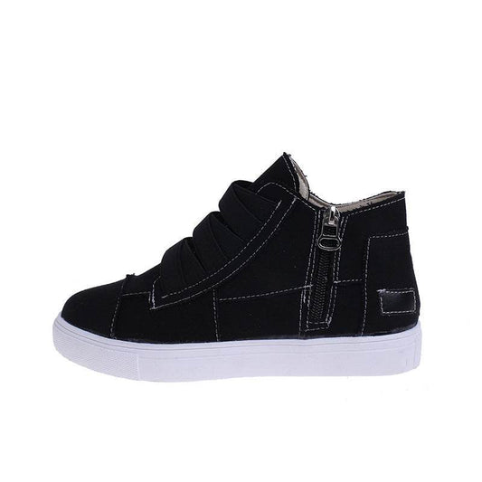 Canvas Flat Shoes Women Side Zipper Walking Sneakers - Mubimart