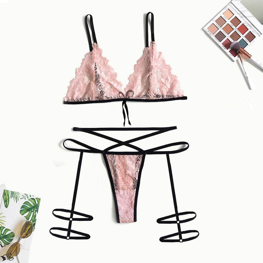 Sexy Lingerie Lace Hollow Sexy Lingerie Leg Straps Set - Mubimart