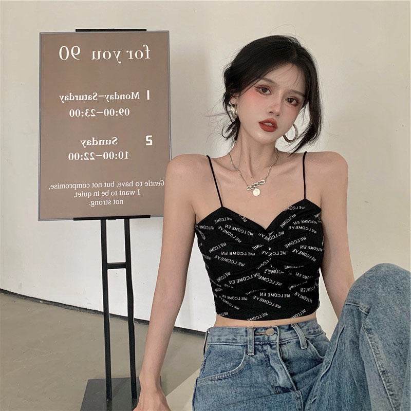 Club Letter Camisole Summer Clothes Women's Crop Top Bra Bralette Vest - Mubimart