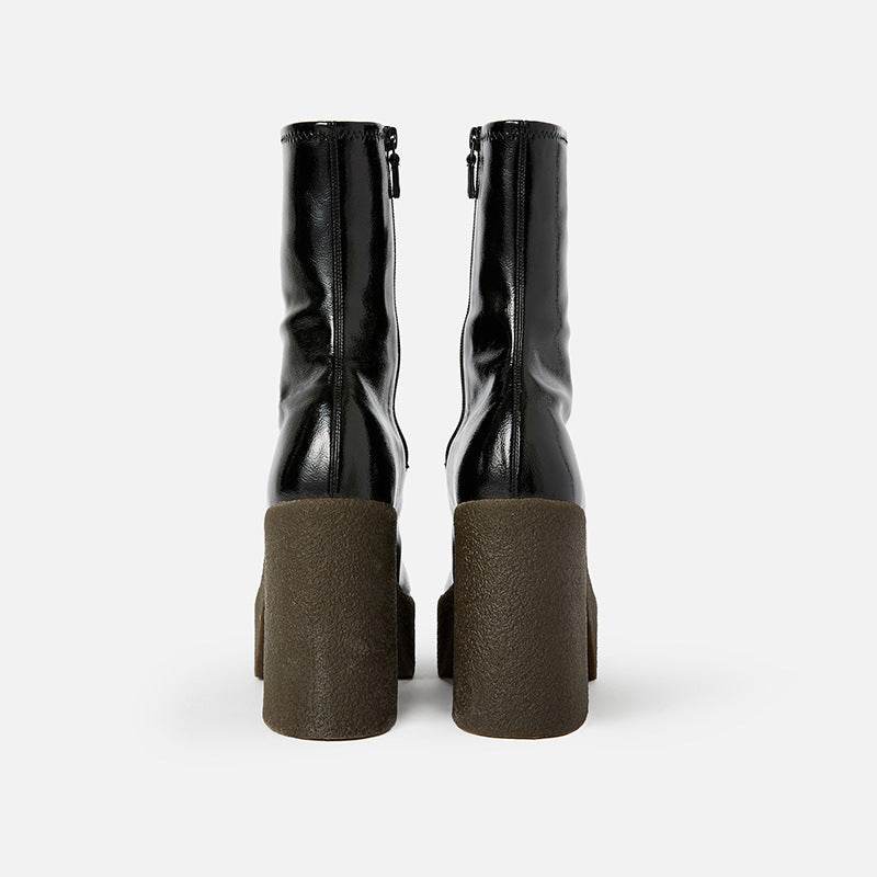 Square Toe Platform Platform High Heel Boots - Mubimart