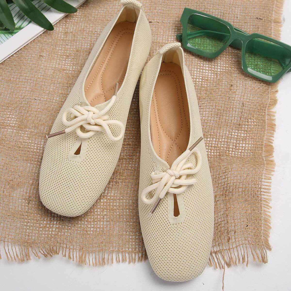 Casual Lace-up Mesh Flats Shoes Women Fashion Solid Color Loafers Lazy Shoes - Mubimart