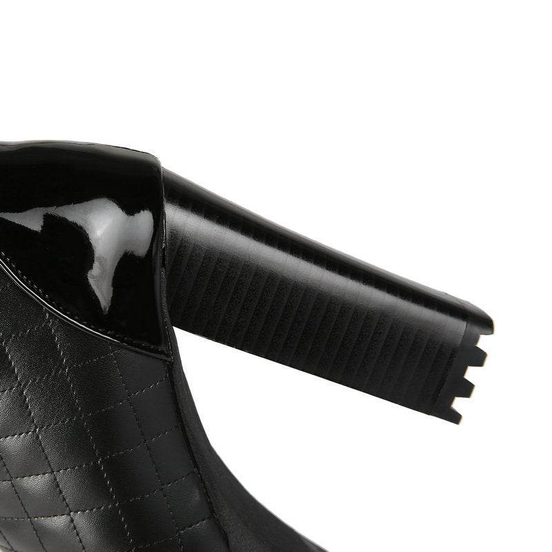 Block Heel Tall Boots Women's Boots Side Zipper - Mubimart