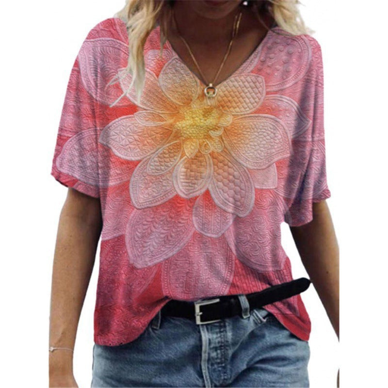 Flower Painting Printed T-shirt For Women