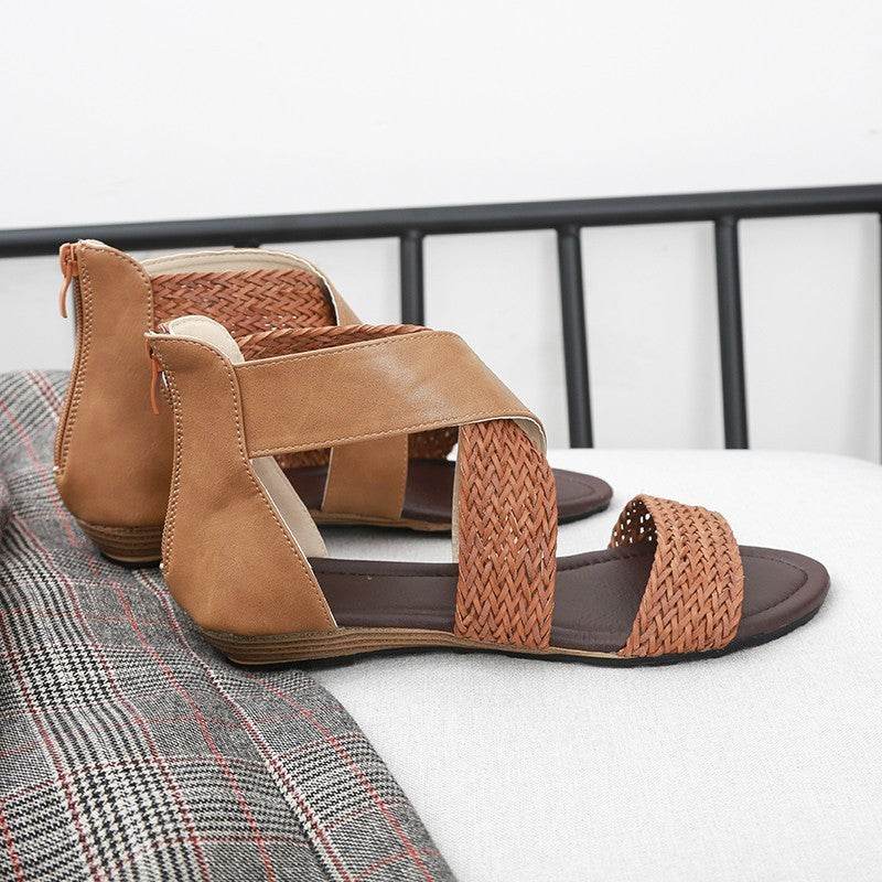 Sandals Women Summer New Style Bohemian Woven Belt Wedge Heel Women Sandals - Mubimart