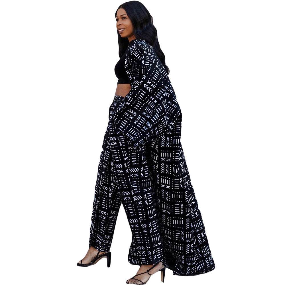 Plus Size Versatile Long Loose Print Cardigan Jacket - Mubimart