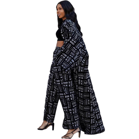 Plus Size Versatile Long Loose Print Cardigan Jacket - Mubimart