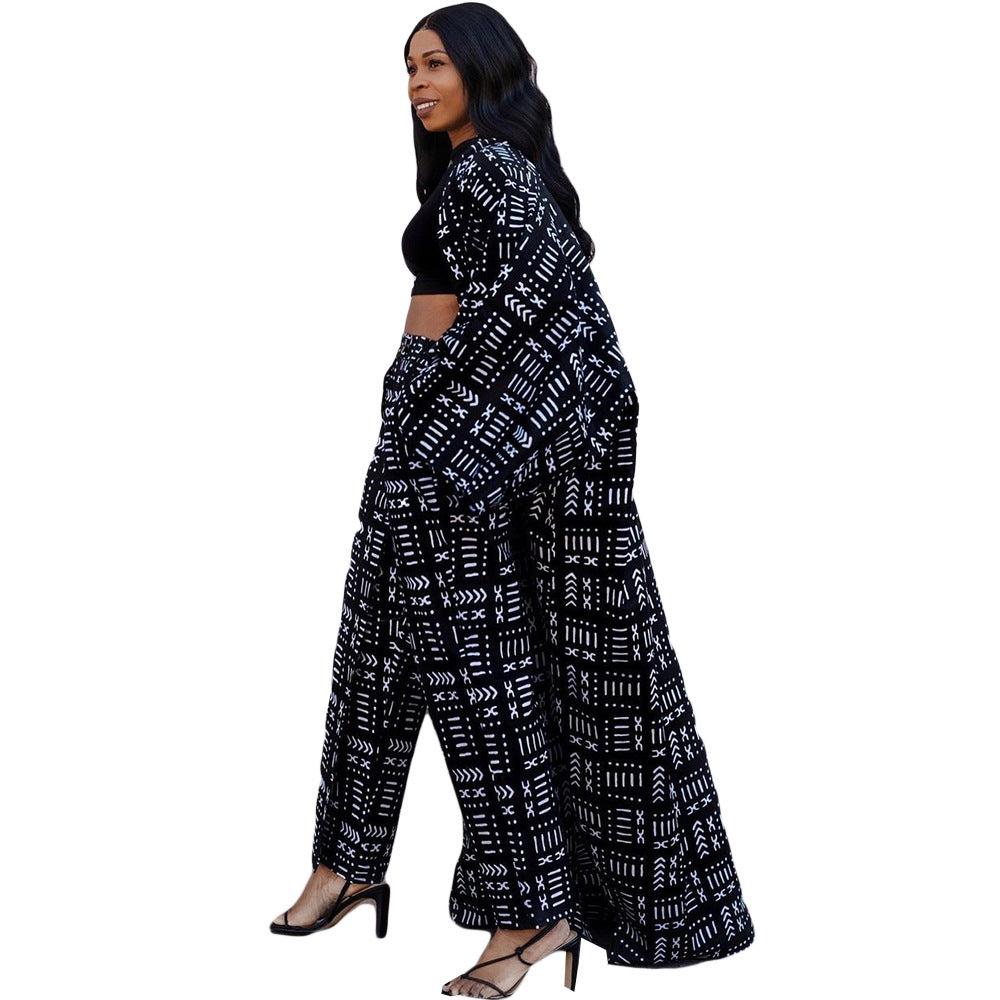 Plus Size Versatile Long Loose Print Cardigan Jacket - Mubimart -  