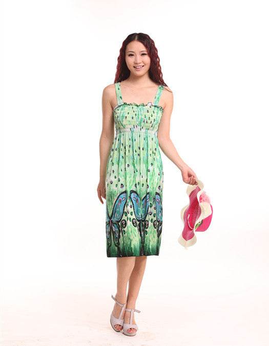 Bohemian Floral Dress Printed Milk Silk Plus Size Beach Dress Suspender Dress For Women - Mubimart