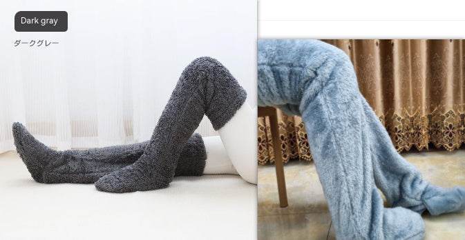 Over Knee High Fuzzy Long Socks Winter Warm Cold Leg Knee Joint Cold-proof Stockings Home Floor Sleeping Socks - Mubimart