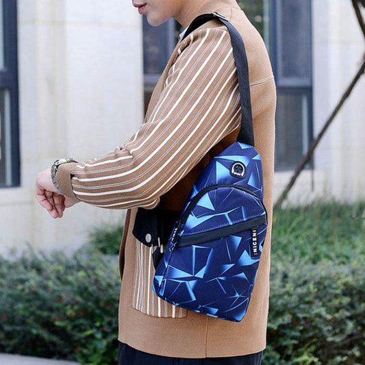 Print Sling Chest Bag For Men Crossbody Bag With Earphone Hole Design - Mubimart