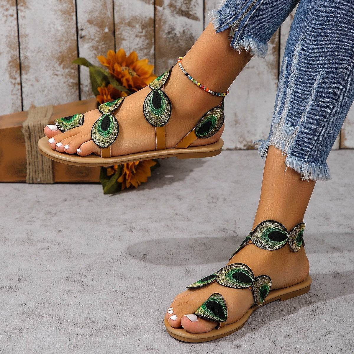 Peacock Eye Hair Beach Slippers Women - Mubimart
