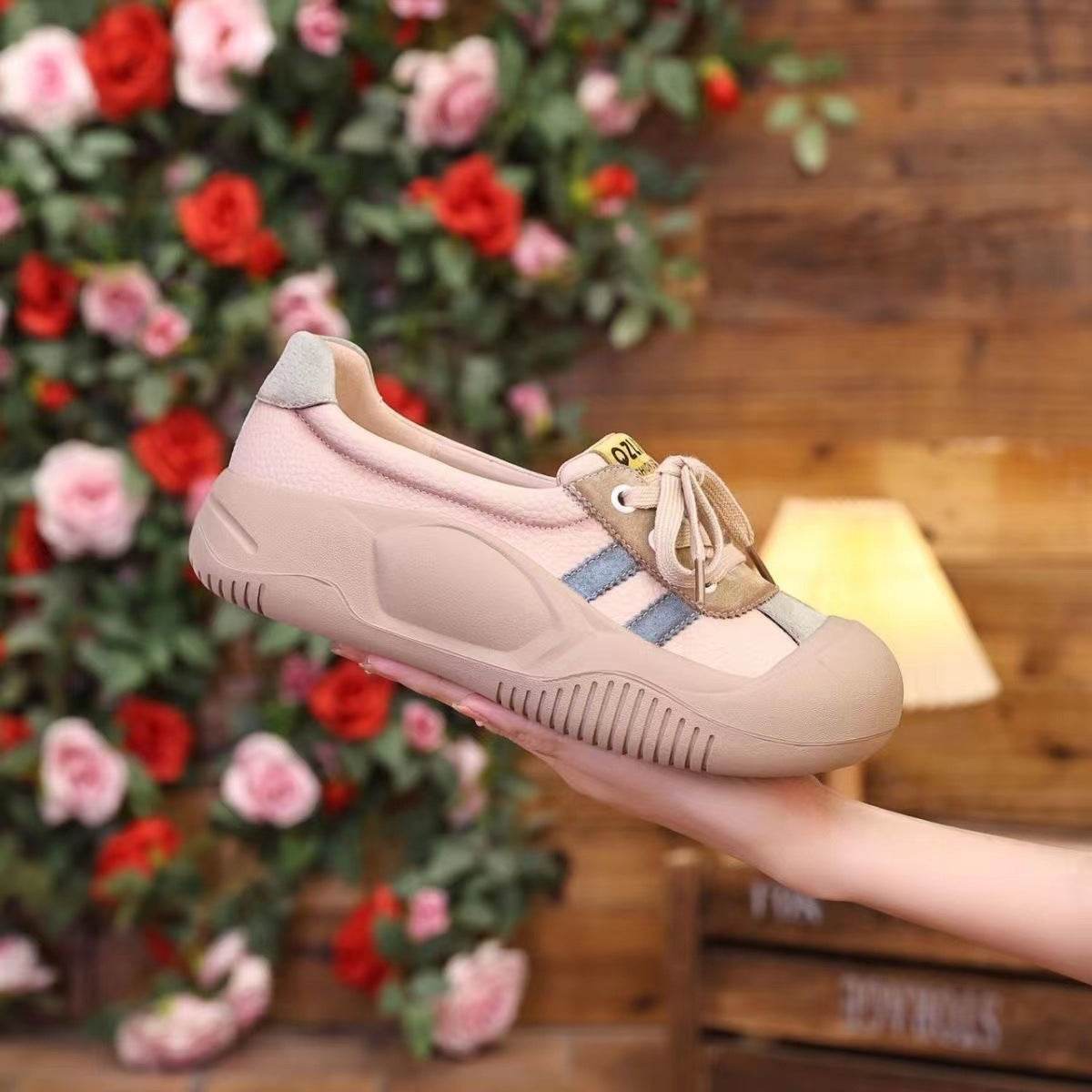 Women's Pumps Retro Sports Casual Shoes Non-slip Breathable Soft Leather Sneaker - Mubimart