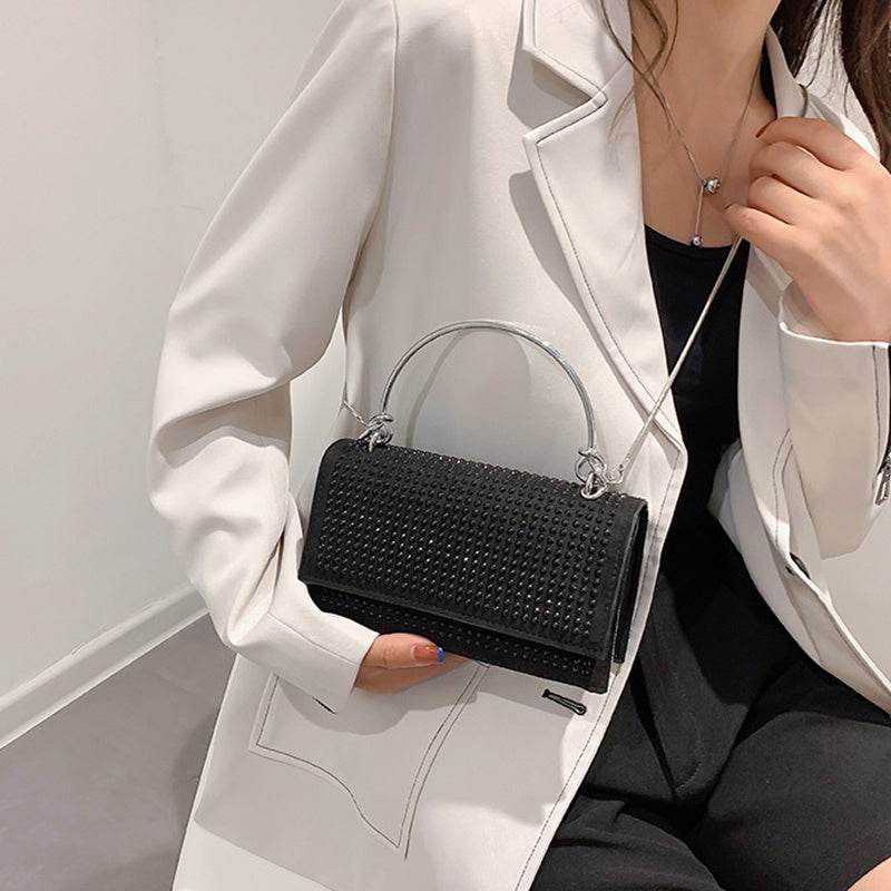 Chain Crossbody Bag Women Handbag Glitter Crystals Plain Daily Silver Black Shoulder Bag - Mubimart