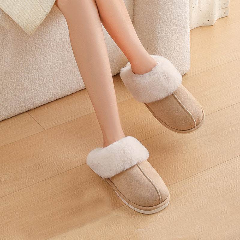 Winter Warm Plush Home Slippers Indoor Fur Slippers Women Soft Lined Cotton Shoes Comfy Non-Slip Bedroom Fuzzy House Shoes Women Couple - Mubimart