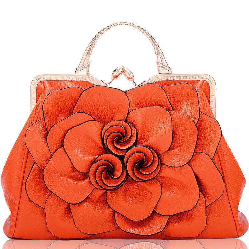 Rose Flower Women Tote Solid Color Shoulder Bag - Mubimart