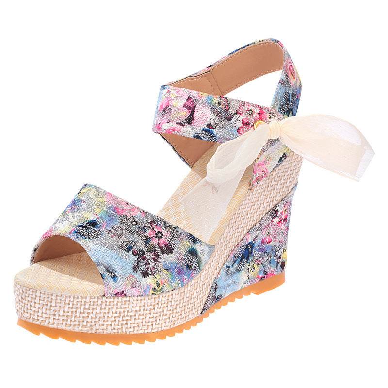 Sandals Women Wedge Heel Lace Lace High Heel Women Shoes - Mubimart