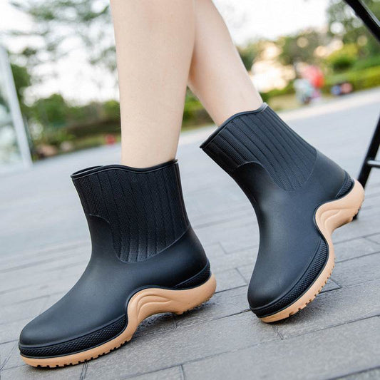 Women's Mid-calf Waterproof Soft-soled Rain Boots - Mubimart