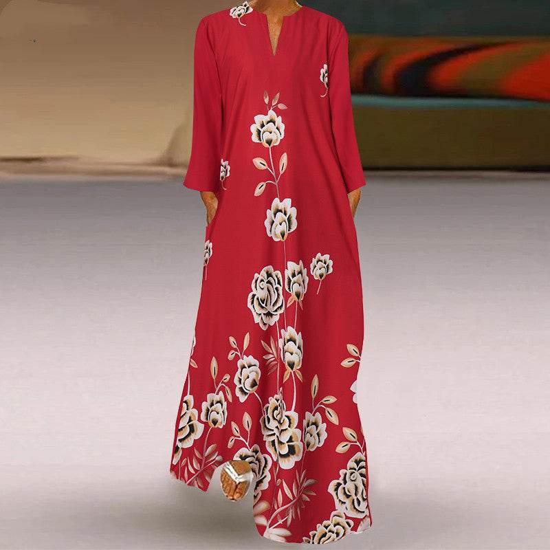 Casual Long Sleeve Resort Plus Size Robe Dress - Mubimart