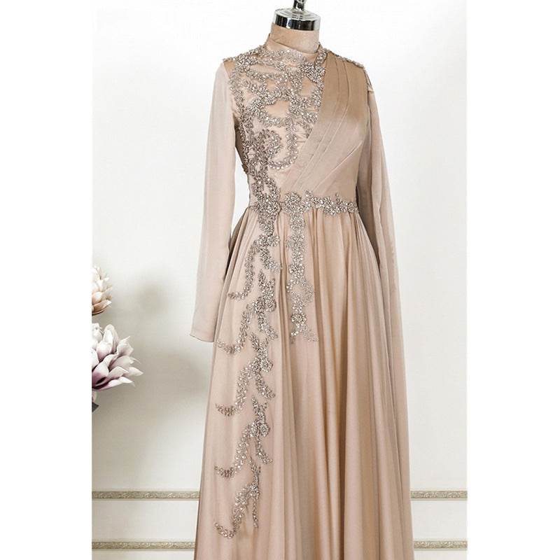 Champagne Muslim Evening Dress Formal Party - Mubimart