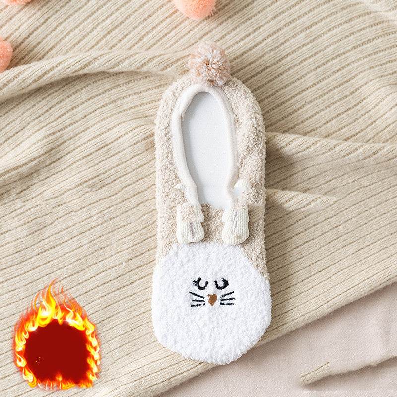 Half-sided Fleece Boat Socks Month Shoes And Socks Embroidery Dot Glue - Mubimart