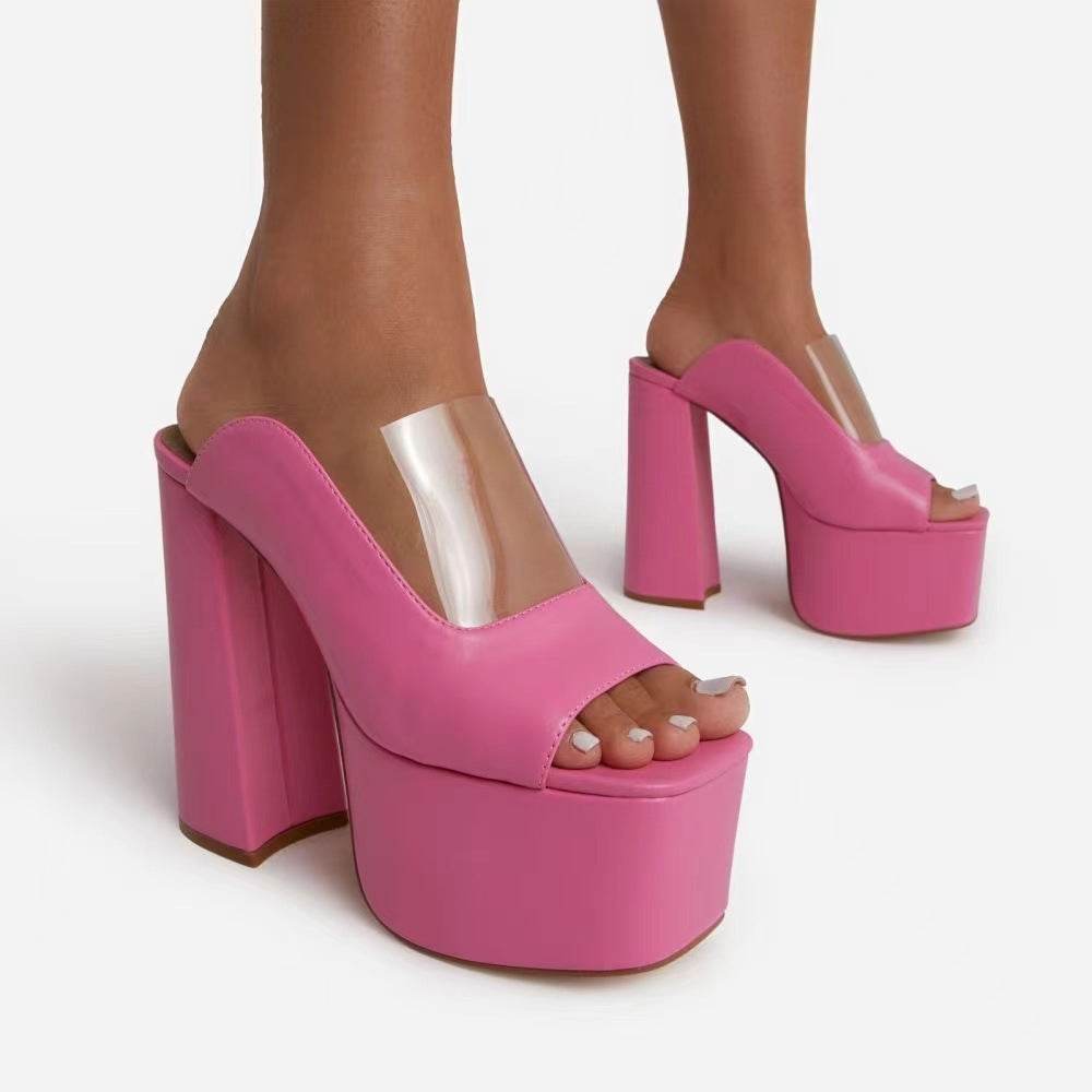 Solid Color Thick Heel Sandal Female - Mubimart