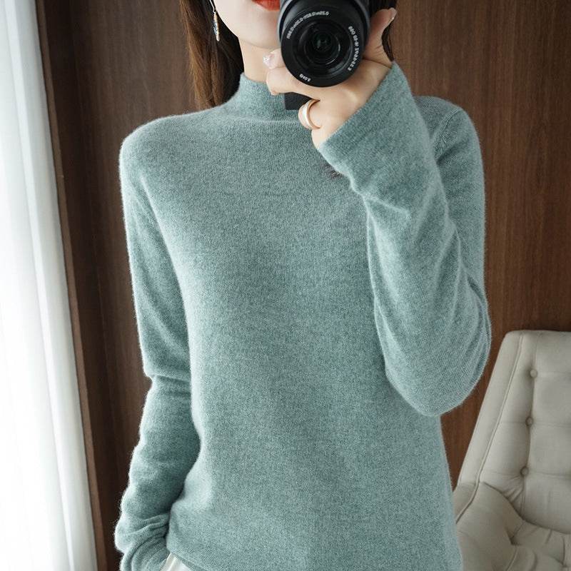 Women's Loose Large Size Bottoming Knitted Sweater With Half Turtleneck - Mubimart