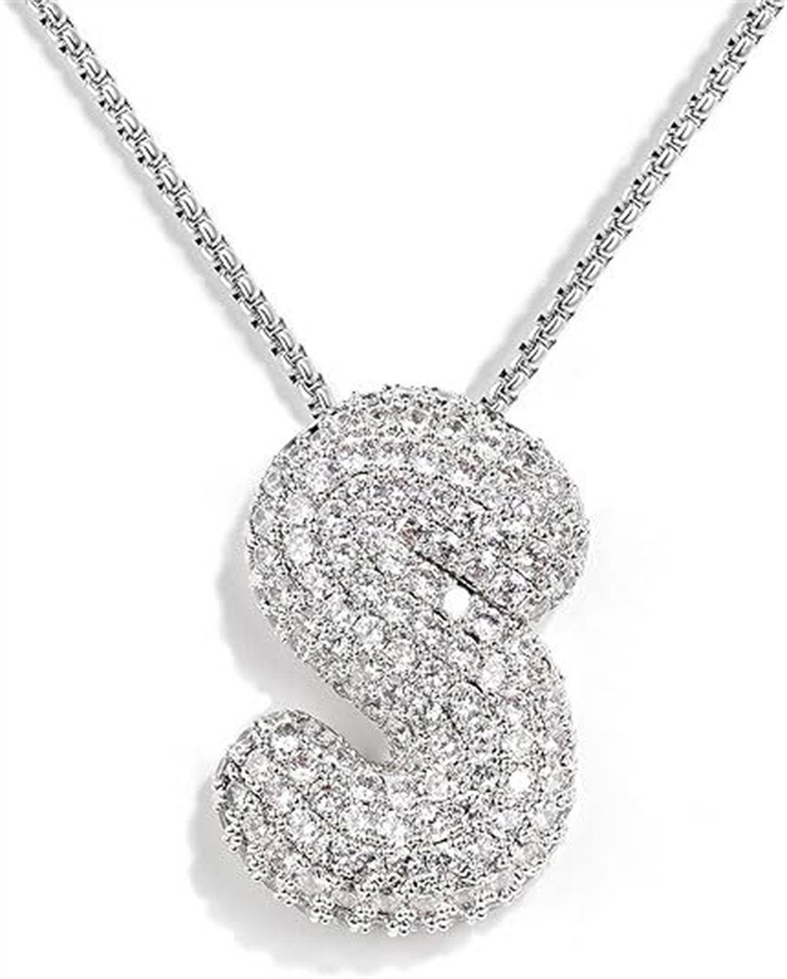 Brass Zircon Balloon English Letter Necklace - Mubimart
