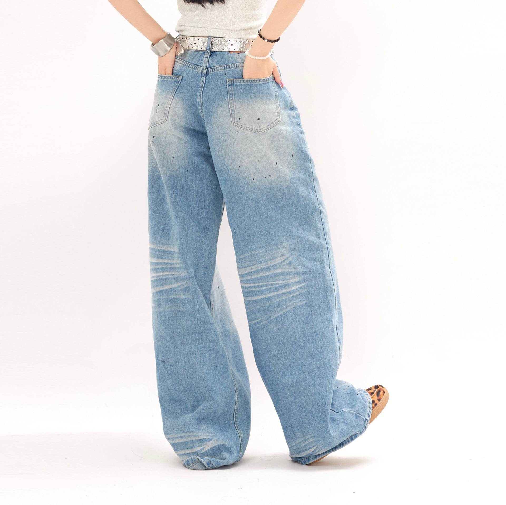 Gradient Loose Wide Leg Jeans For Men And Women - Mubimart