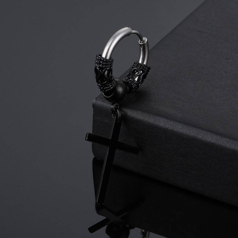 Retro Tibetan Dragon Pattern Stainless Steel N Earrings Cross Men And Women - Mubimart
