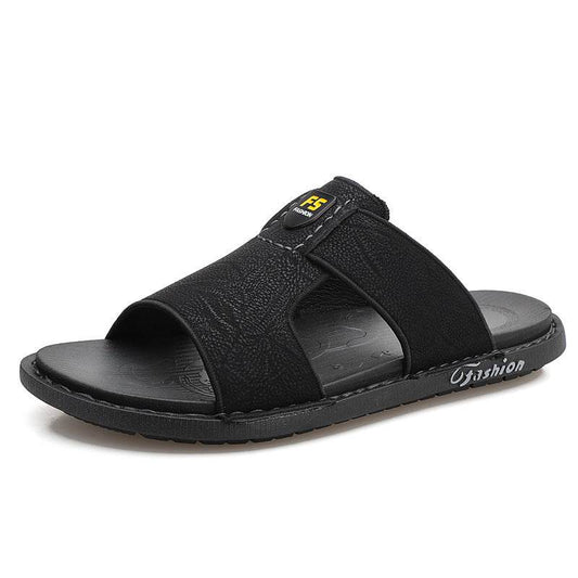 Slippers Soft Sole Leather Flip Flops Non-slip Beach Shoes Men Zapatos - Mubimart