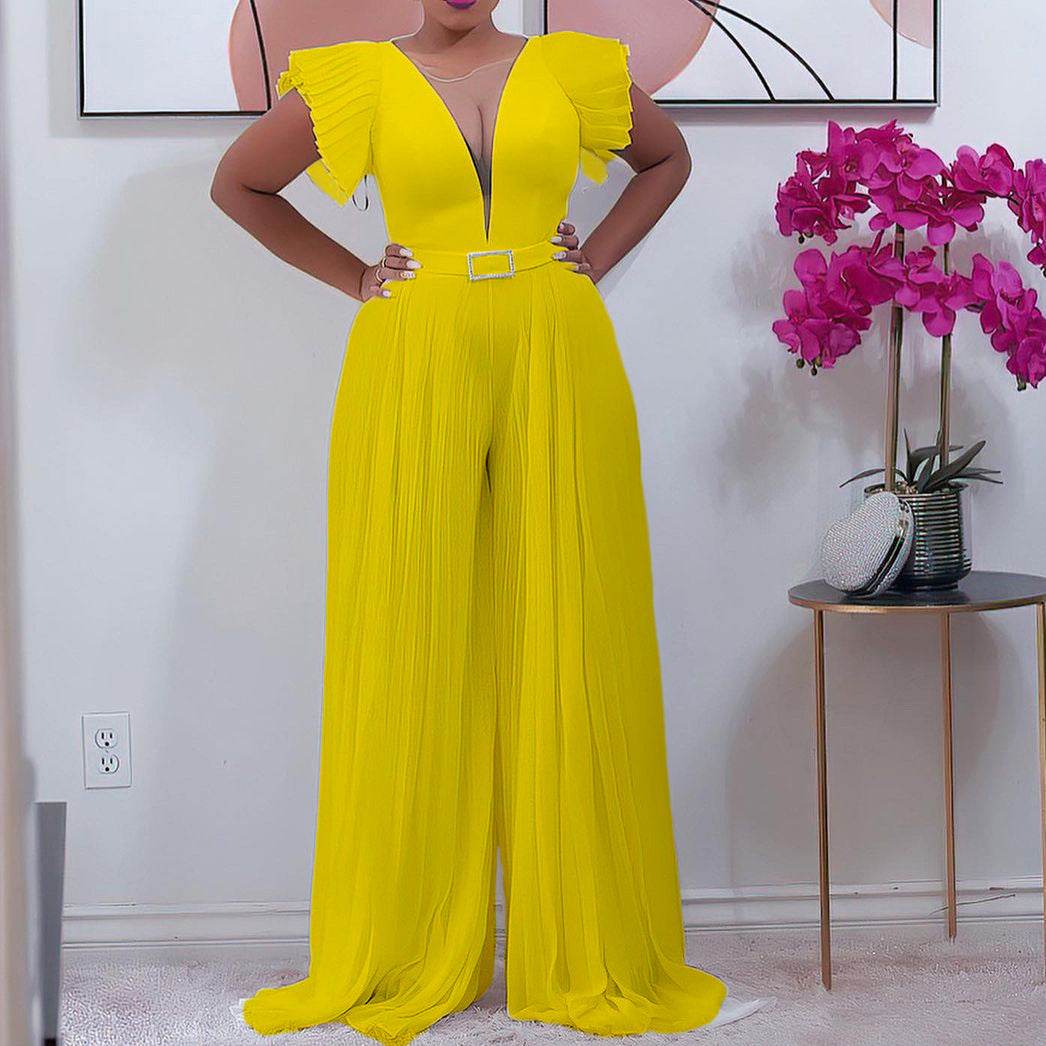 Plus Size Women's Casual Chiffon Pleated Jumpsuit - Mubimart