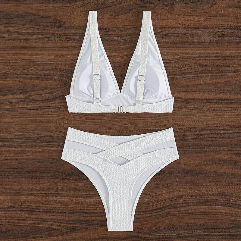 Summer Women's Solid Color Backless Beach Bikini Swimsuit - Mubimart