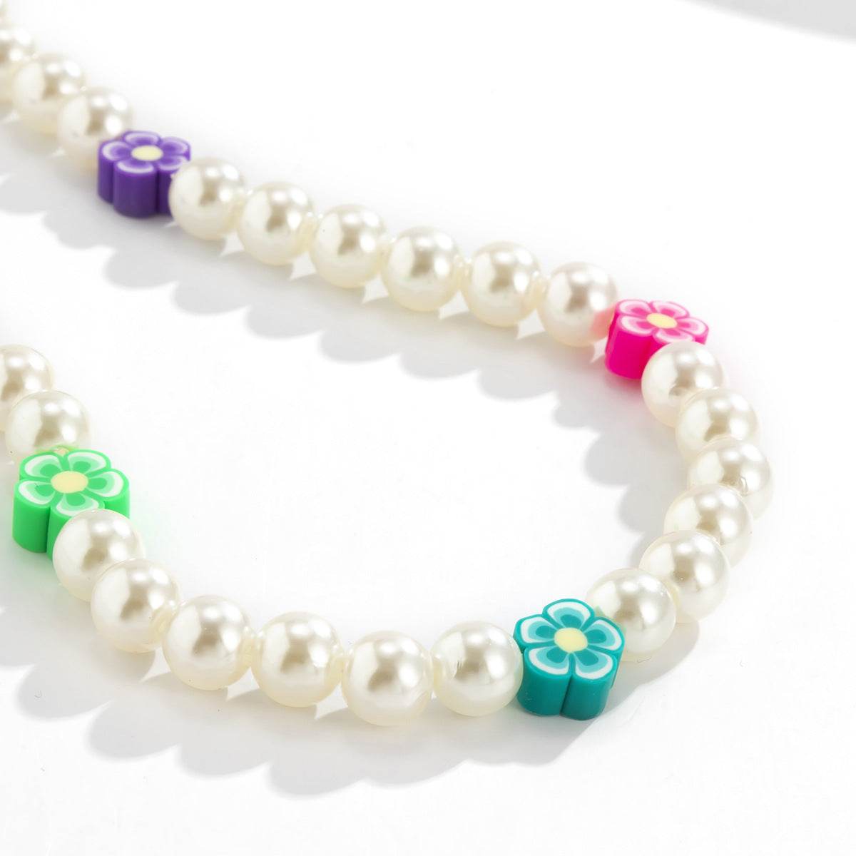 Mens Fashion Colorful Soft Pottery Flower Pearl Necklace - Mubimart